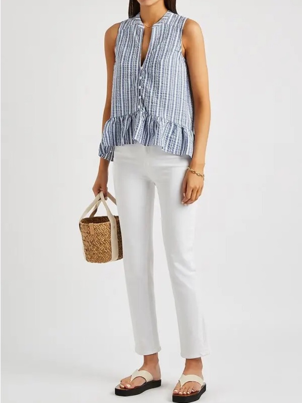 NWT - Antonina Sleeveless Blue & White Striped Shirt (XL) - Picture 2 of 12